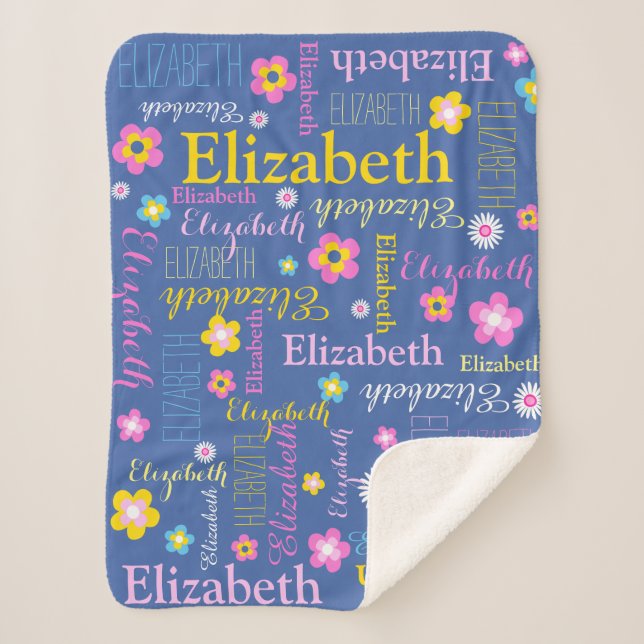 Blue pink yellow girls Elizabeth name blanket (Front)
