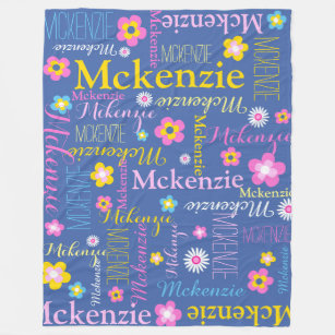 Blue pink yellow girls McKenzie name blanket