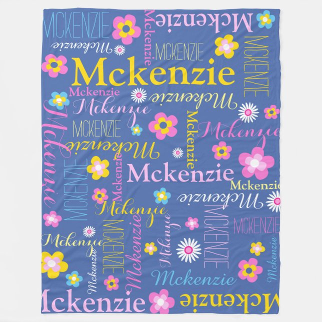 Blue pink yellow girls McKenzie name blanket (Front)