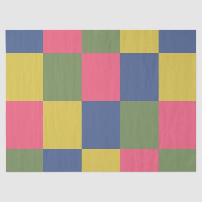Blue Pink Yellow Green Chequerboard Tissue Paper (Front)