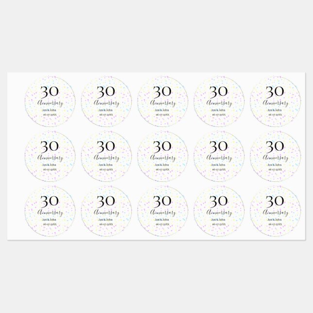 Blue pink yellow polka dots 30th anniversary name  (Sheet)