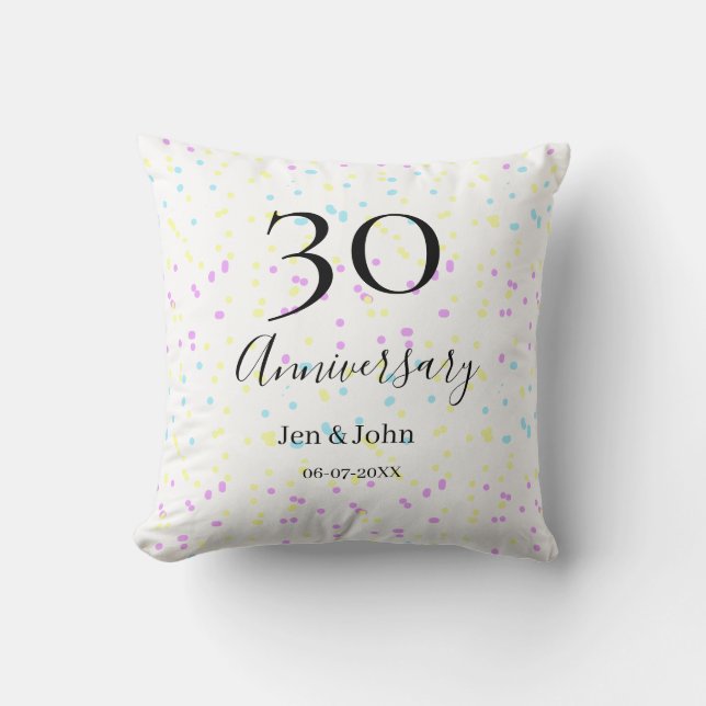 Blue pink yellow polka dots 30th anniversary name  cushion (Front)