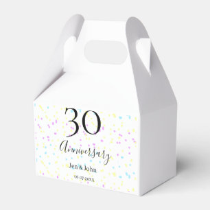 Blue pink yellow polka dots 30th anniversary name favour box