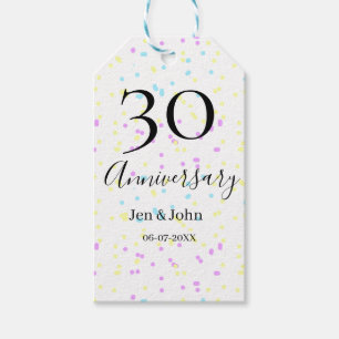 Blue pink yellow polka dots 30th anniversary name gift tags