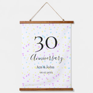 Blue pink yellow polka dots 30th anniversary name  hanging tapestry