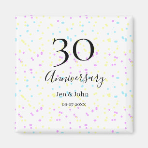 Blue pink yellow polka dots 30th anniversary name magnet