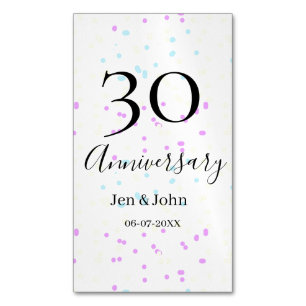 Blue pink yellow polka dots 30th anniversary name Magnetic business card