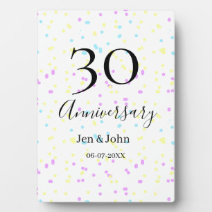 Blue pink yellow polka dots 30th anniversary name plaque