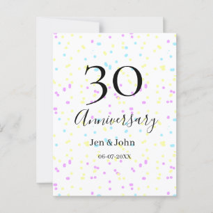 Blue pink yellow polka dots 30th anniversary name postcard
