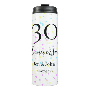 Blue pink yellow polka dots 30th anniversary name thermal tumbler