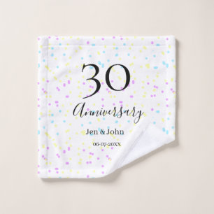 Blue pink yellow polka dots 30th anniversary name wash cloth
