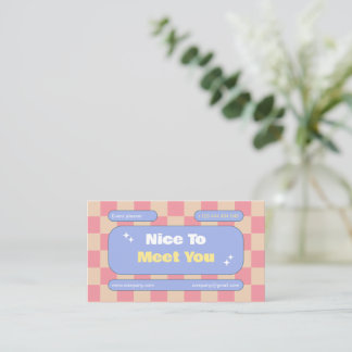 Blue Pink Yellow Retro Chequerboard Boho  Business Card