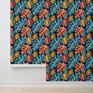 Blue Pink Yellow Summer Tropical Palm Leaves Wallpaper