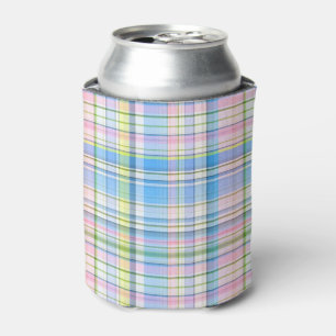 Blue Pink Yellow Wht Preppy Madras Can Cooler