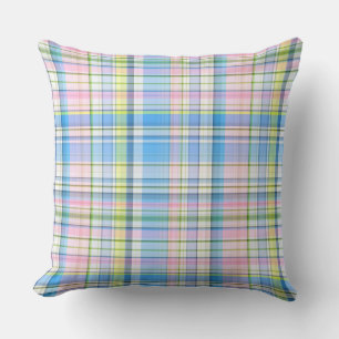 Blue Pink Yellow Wht Preppy Madras Cushion