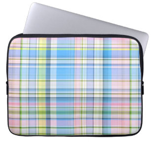 Blue Pink Yellow Wht Preppy Madras Laptop Sleeve