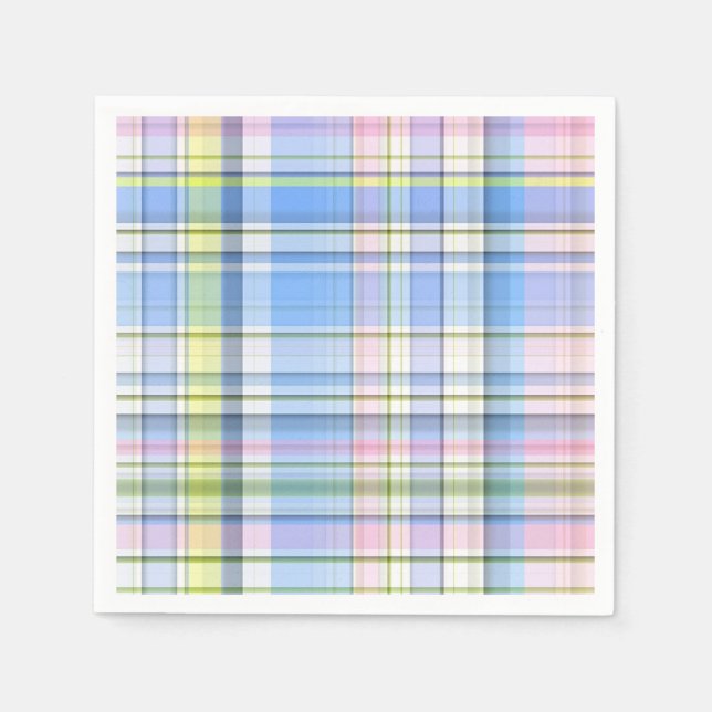 Blue Pink Yellow Wht Preppy Madras Napkin (Front)