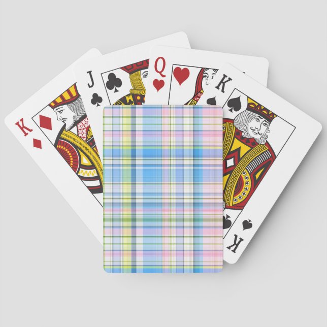 Blue Pink Yellow Wht Preppy Madras Playing Cards (Back)