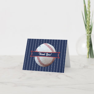 Blue Pinstripe Baseball Birthday Thank You Card