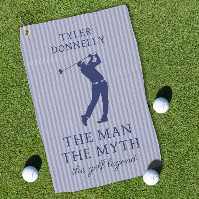 Blue Pinstripe Funny Man Myth Golf Legend Towel (Creator Uploaded)