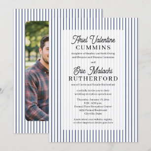 Blue Pinstripe Rustic Bride's Parents Remarried Invitation