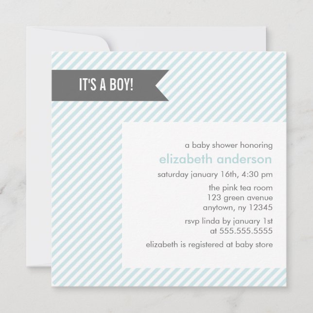 Blue Pinstripes Baby Shower Invitations (Front)