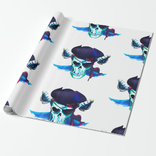 Blue Pirate Skull Wrapping Paper