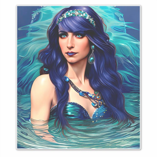blue Pisces Mermaid Queen Original Fantasy art   (Front)