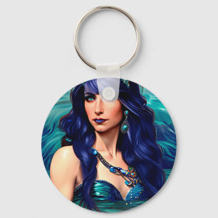 Blue Pisces Mermaid Queen Original Fantasy art   Key Ring