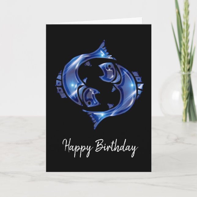 Blue Pisces Sign Birthday Card (Front)