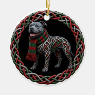 Blue Pit Bull Striped Scarf Celtic Christmas Ceramic Tree Decoration