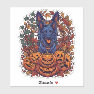 Blue Pitbull Halloween Pumpkins Autumn Leaves Bats