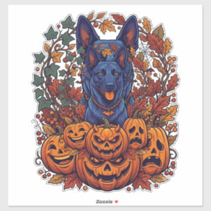 Blue Pitbull Halloween Pumpkins Autumn Leaves Bats