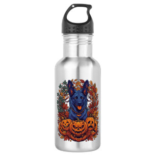 Blue Pitbull Halloween Pumpkins Autumn Leaves Bats 532 Ml Water Bottle
