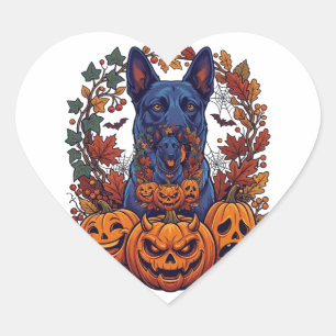 Blue Pitbull Halloween Pumpkins Autumn Leaves Bats Heart Sticker