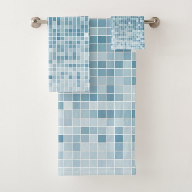 Blue Pixel Mosaic Gradient Bath Towel Set (Insitu)