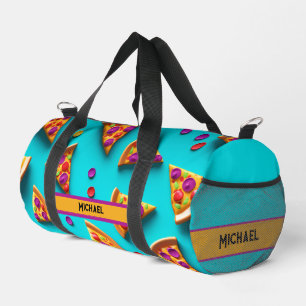 Blue pizza pattern funny name or own text duffle bag