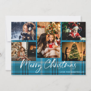 Blue Plaid 5 Merry Christmas Photo