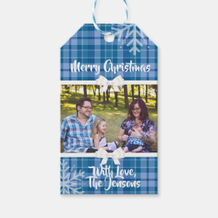 Blue Plaid and Bows Merry Christmas Personalised Gift Tags