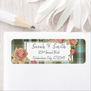 Blue Plaid and Millennial Pink Return Address