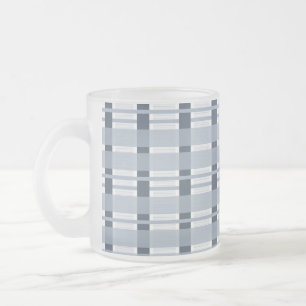 Blue Plaid and Stripes Weaves Frosted Glass Coffee Mug