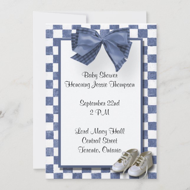 Blue  Plaid Baby Shower Invitation (Front)