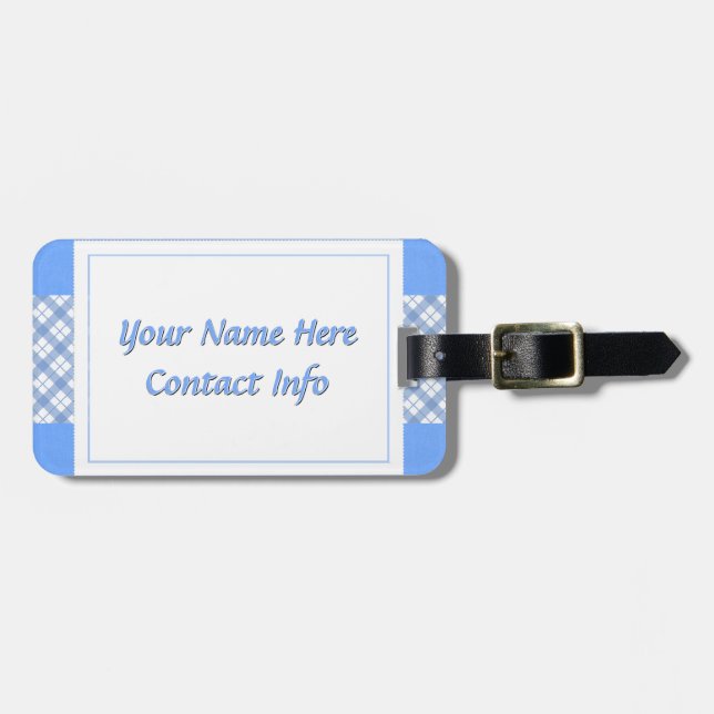Blue Plaid Background Custom Text Box Luggage Tag (Front Horizontal)