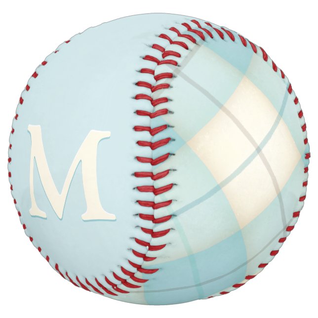 Blue Plaid Baseball Custom Monogram Girl's Pretty Softball (Angled)