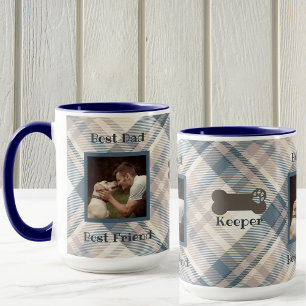 Blue Plaid Best Dog Dad Father's Day Photo  Mug