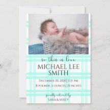 Blue Plaid Birth Announcement