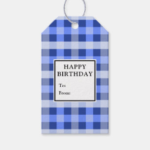 Blue Plaid Birthday Gift Tags