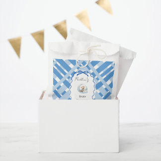 Blue Plaid Boy Baby shower bear ribbon Favour Bags
