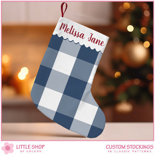 Blue Plaid Buffalo Check Monogram Small Christmas Stocking