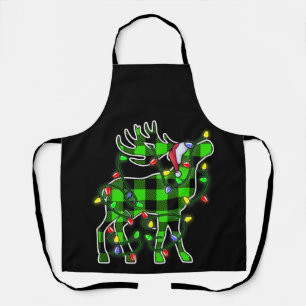 Blue Plaid Buffalo Deer Christmas Pajamas Xmas Apron